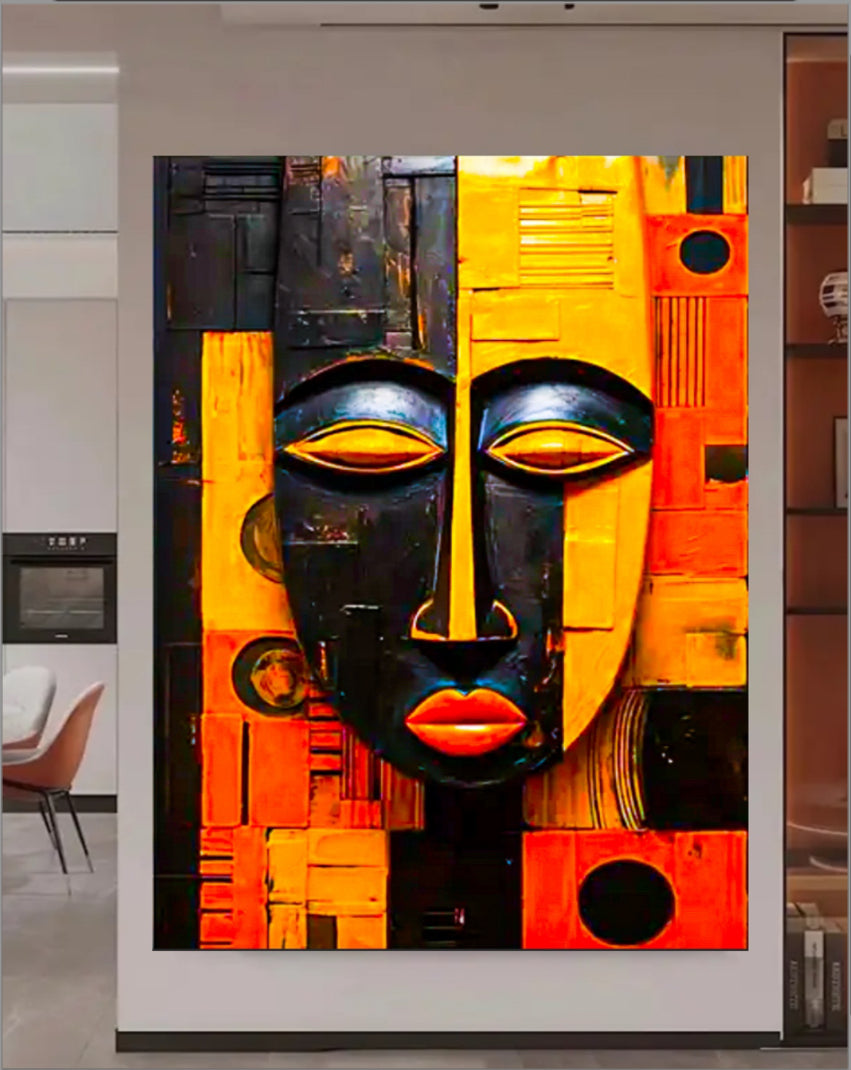 African Mask poster  Canvas Art Print, 50x70 cm - Framed Wall Decor for Living Room & Bedroom comes ready to display