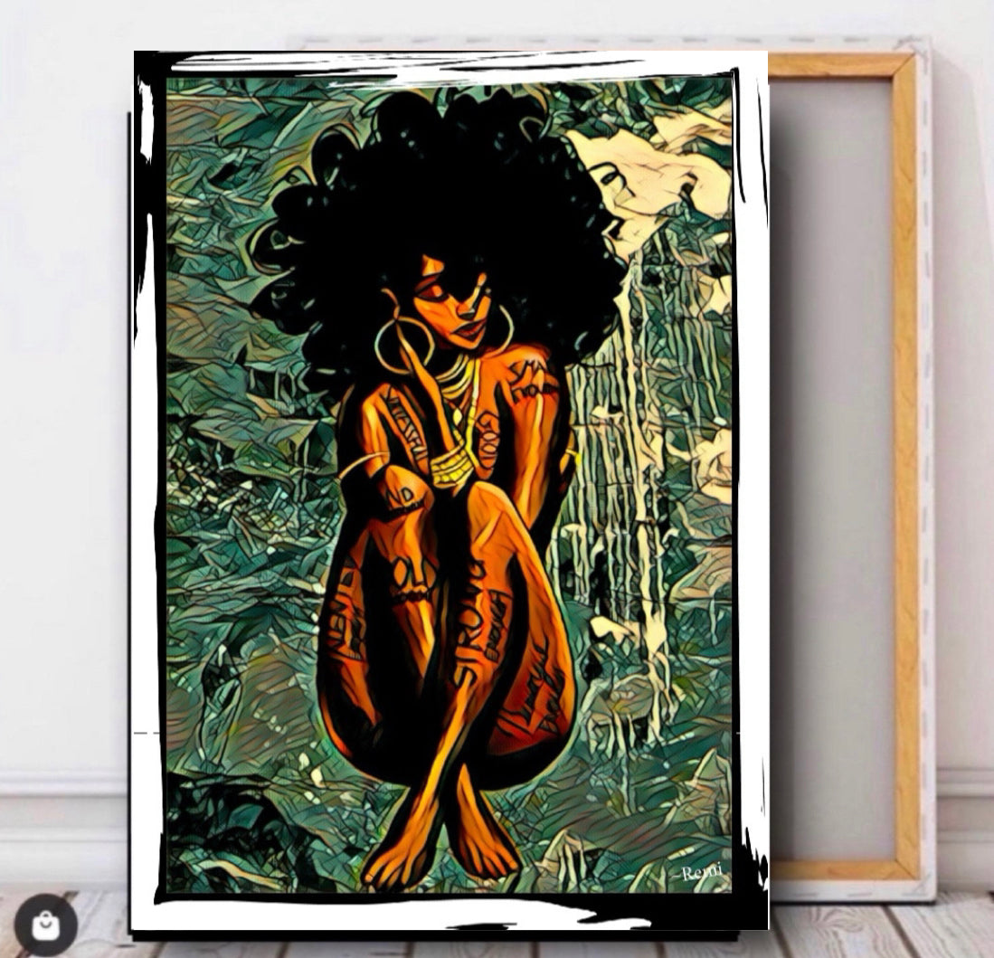 Afro art canvas print wall hanging comes ready to display size  50x80 cm ~By Remi Okuleye