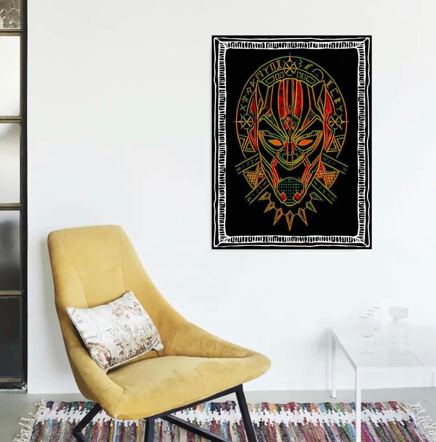 An Amazing Black Panther Mask Canvas Print Wall Hanging ready to display~By Remi Okuleye