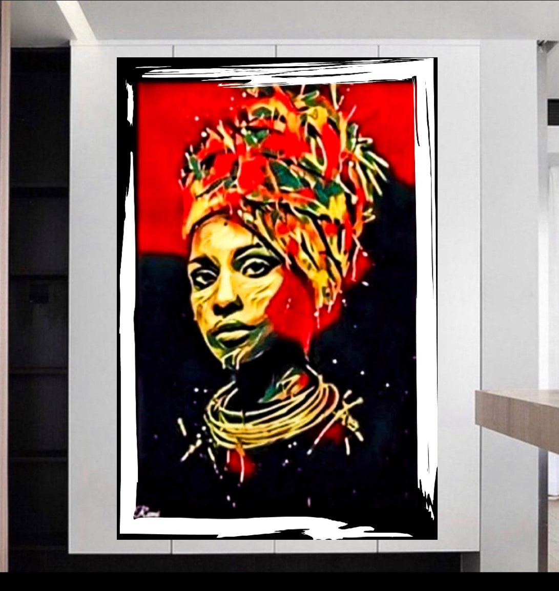 African women in traditional headdress canvas print wall hanging ready to display Size 50x60 cm