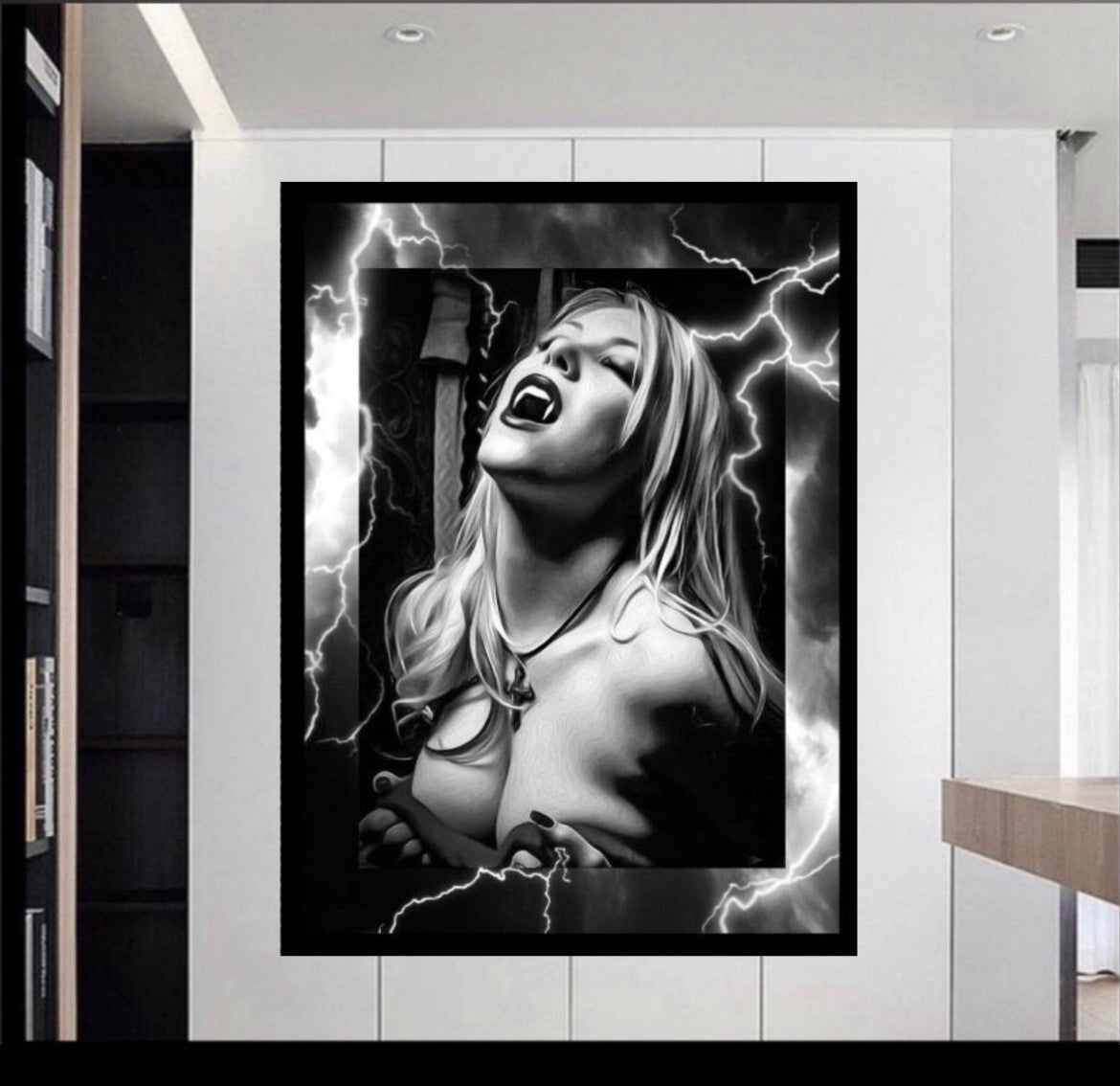 A vampire Black&White Canvas Print Wall Hanging ready to display Size 50x60cm ~By Remi Okuleye