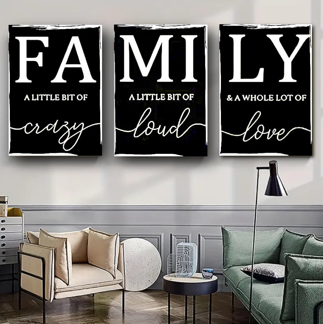 Set/3pcs, Framed ready to display  Simple Black White Family Wall Poster, Wall Canvas, Canvas Print size each canvas  40x50 cm Home Decor