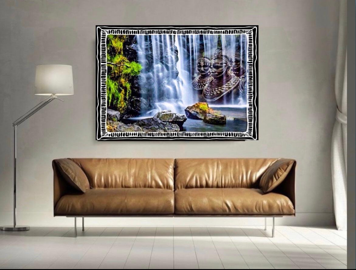 Rare Landscape spiritual waterfalls tribal canvas print ready to display (new) ~ By Remi Okuleye