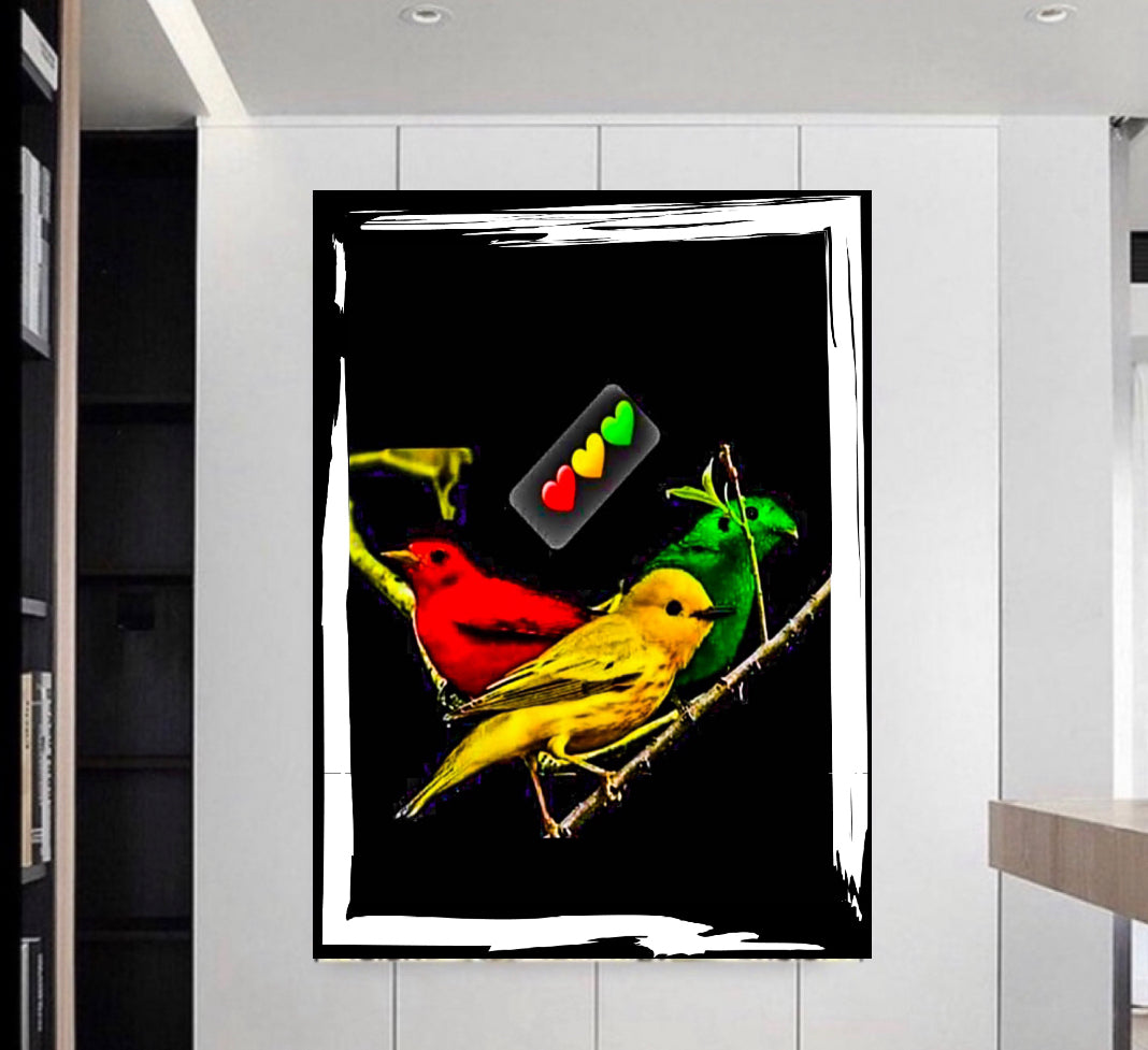 Three little birds Bob Marley canvas print wall hanging comes ready to diisplay  : Size 50x60 cm