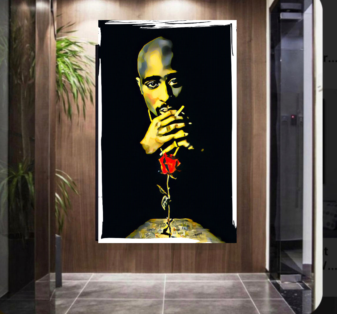 The Rose That Grow from concrete Tupac Shakur canvas print wall hanging ready to display  Size 50x80 cm~By Remi Okuleye