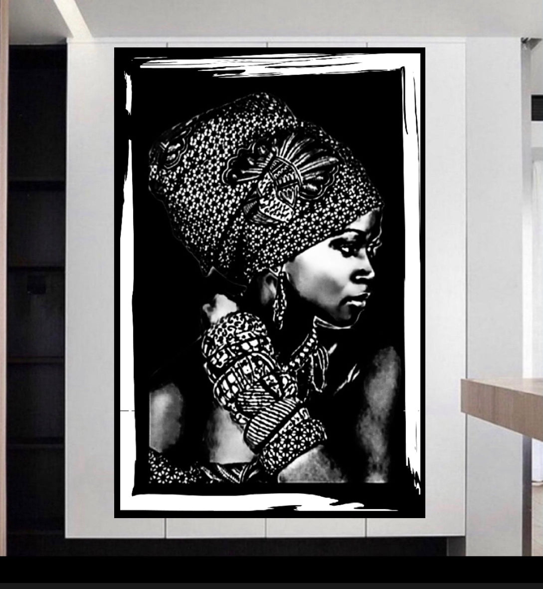 African women in headdress black and white canvas print wall hanging ready to display size 50x80 cm