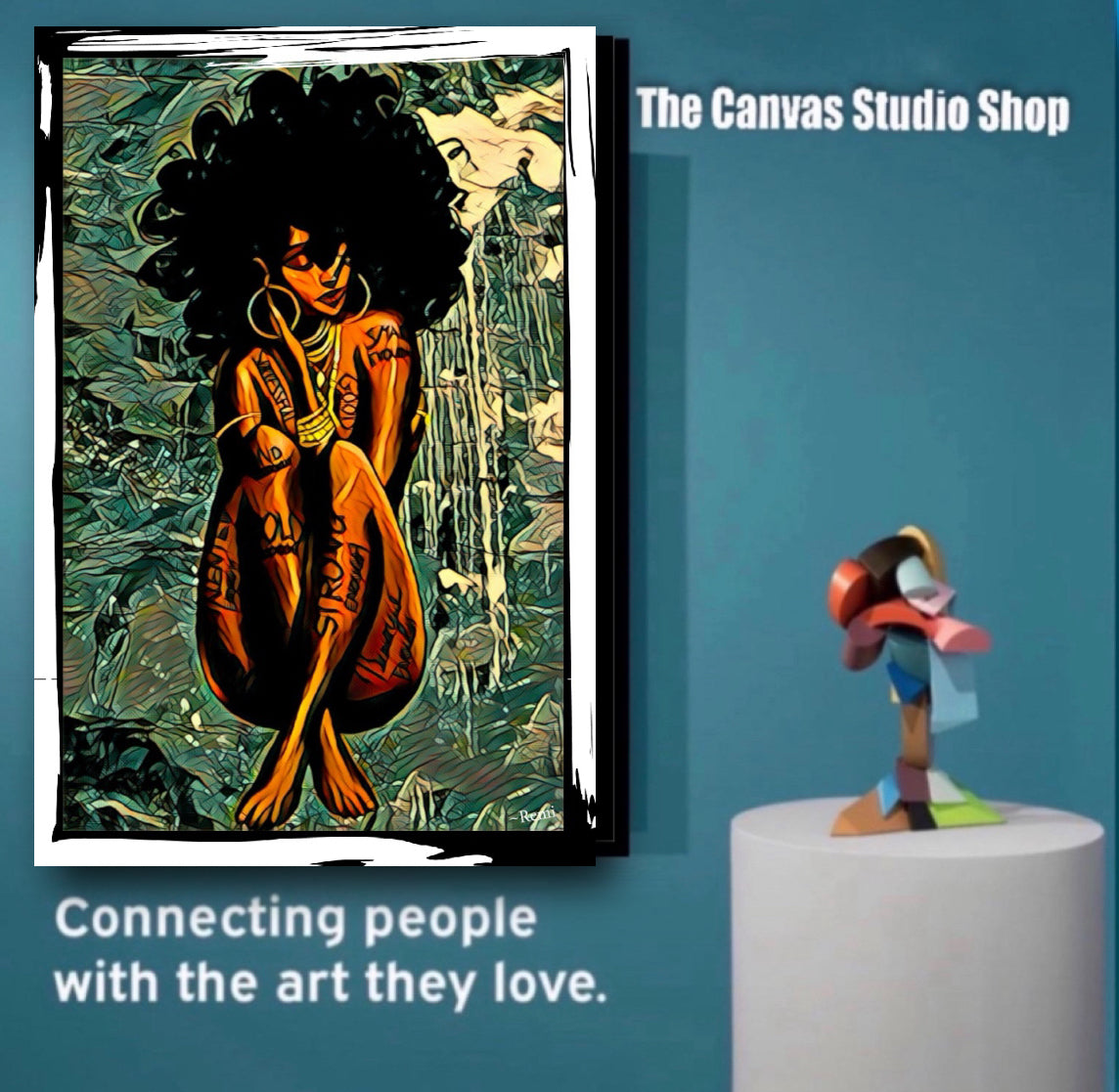 Afro art canvas print wall hanging comes ready to display size  50x80 cm ~By Remi Okuleye