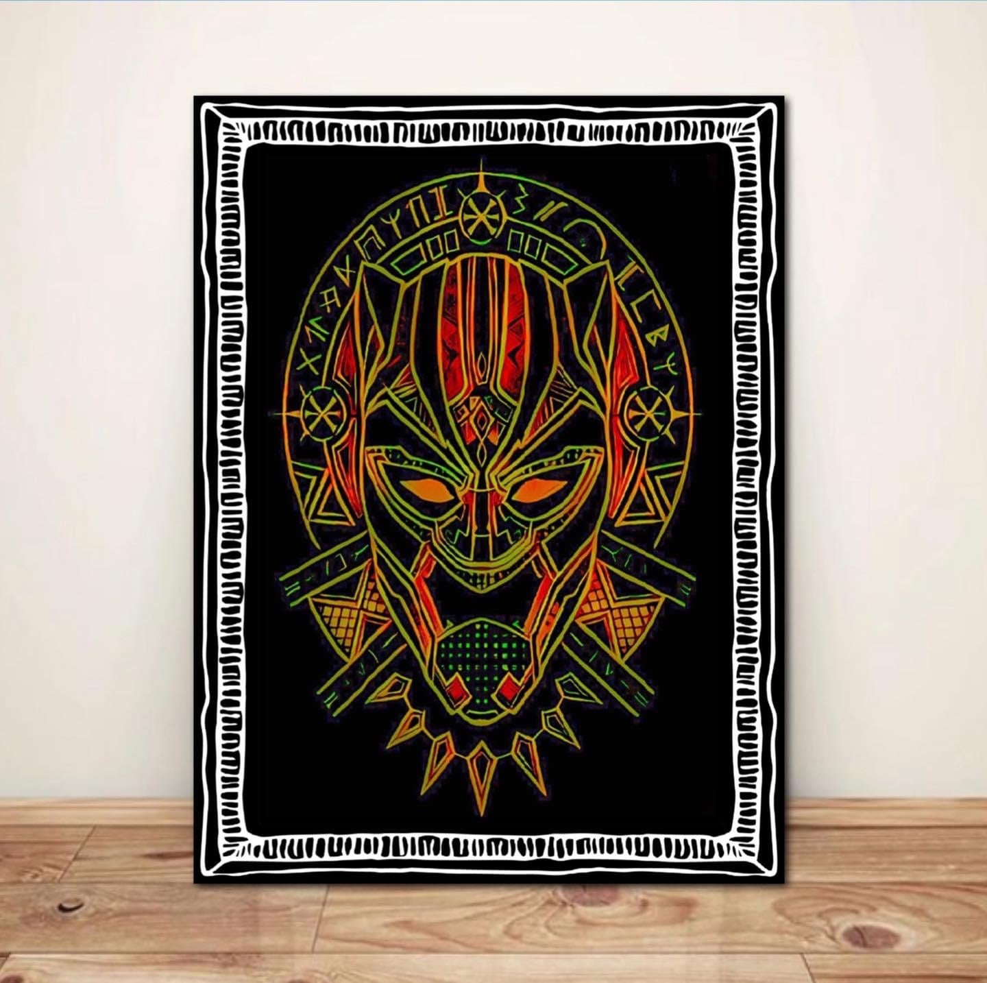 An Amazing Black Panther Mask Canvas Print Wall Hanging ready to display~By Remi Okuleye