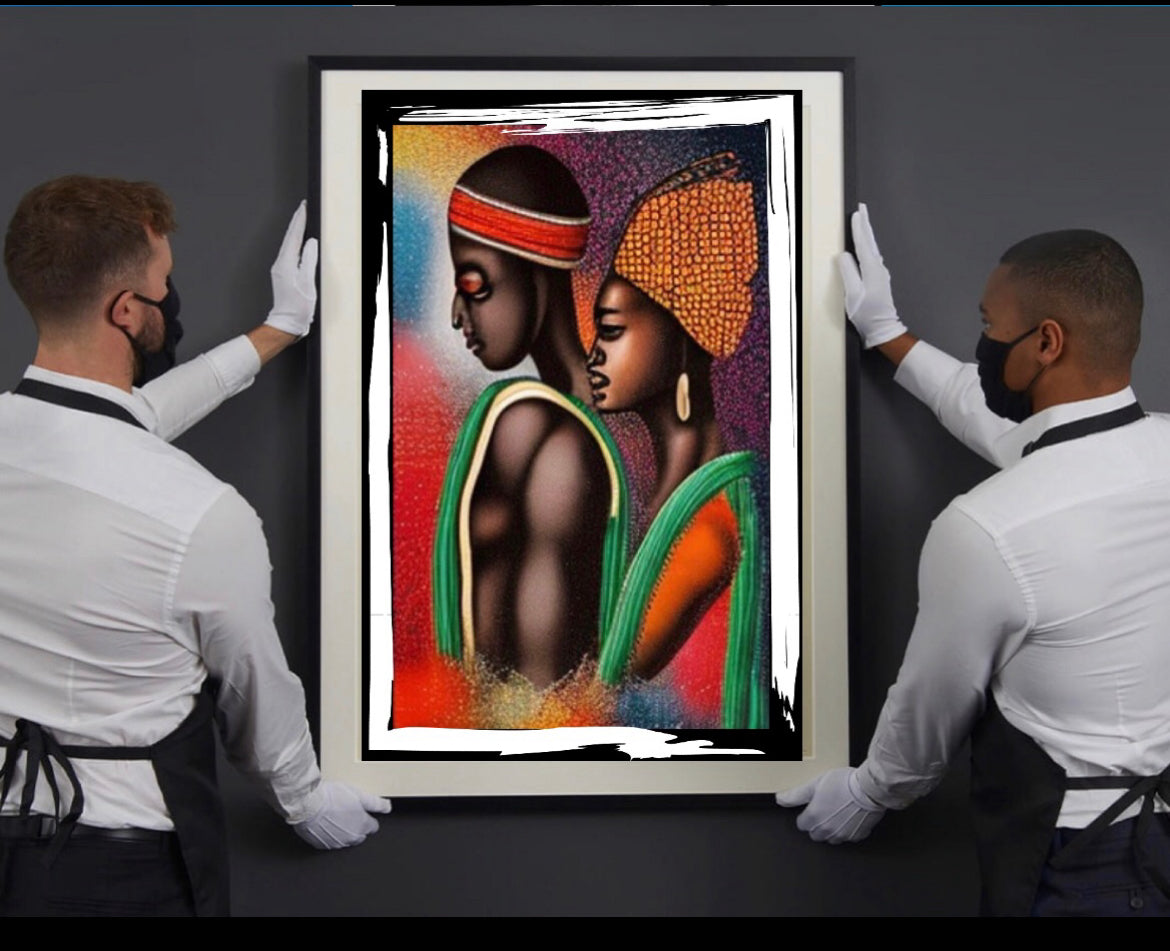 African Art Canvas Print Wall Hanging ready to display Size 50x60cm ~ By Remi Okuleye