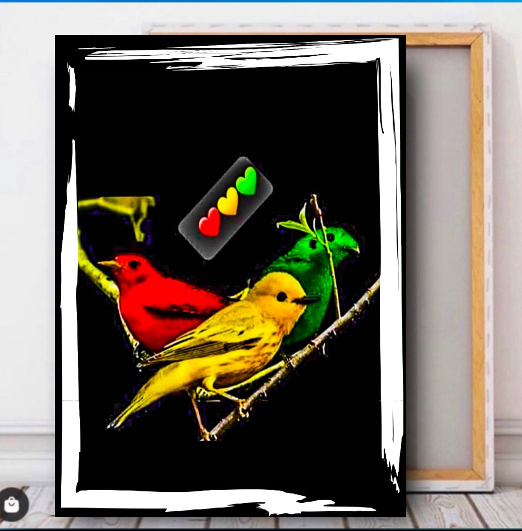 Three little birds Bob Marley canvas print wall hanging comes ready to diisplay  : Size 50x60 cm