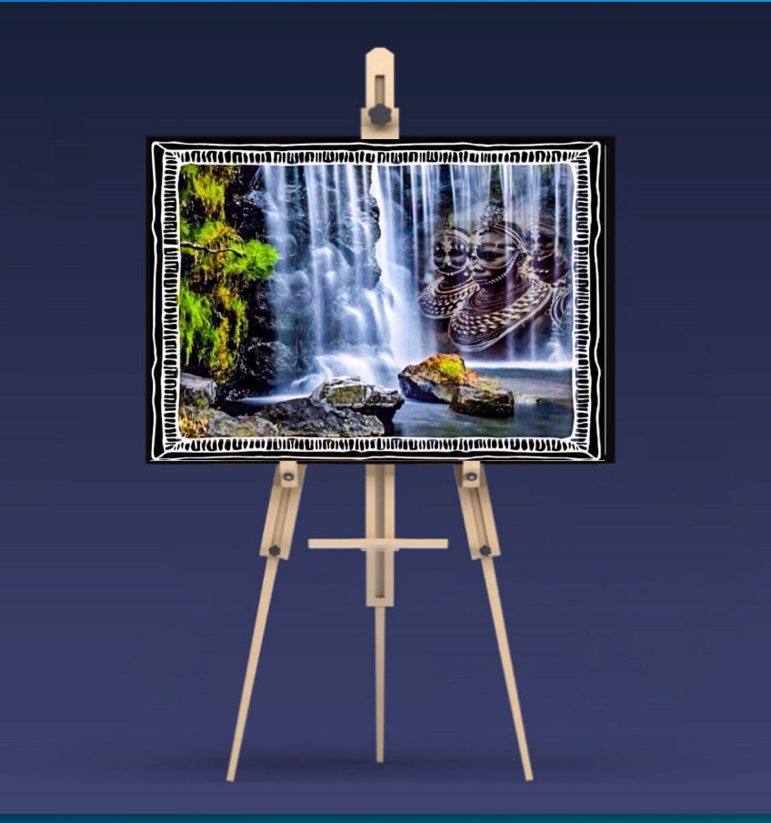 Rare Landscape spiritual waterfalls tribal canvas print ready to display (new) ~ By Remi Okuleye