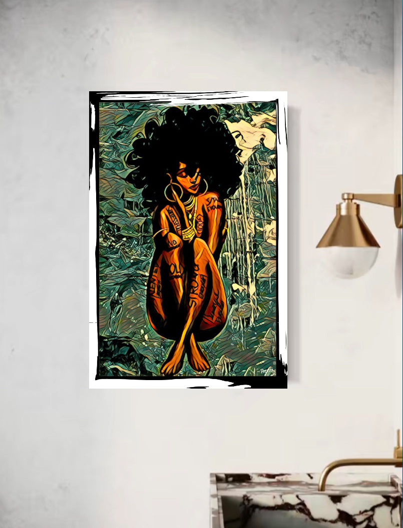 Afro art canvas print wall hanging comes ready to display size  50x80 cm ~By Remi Okuleye