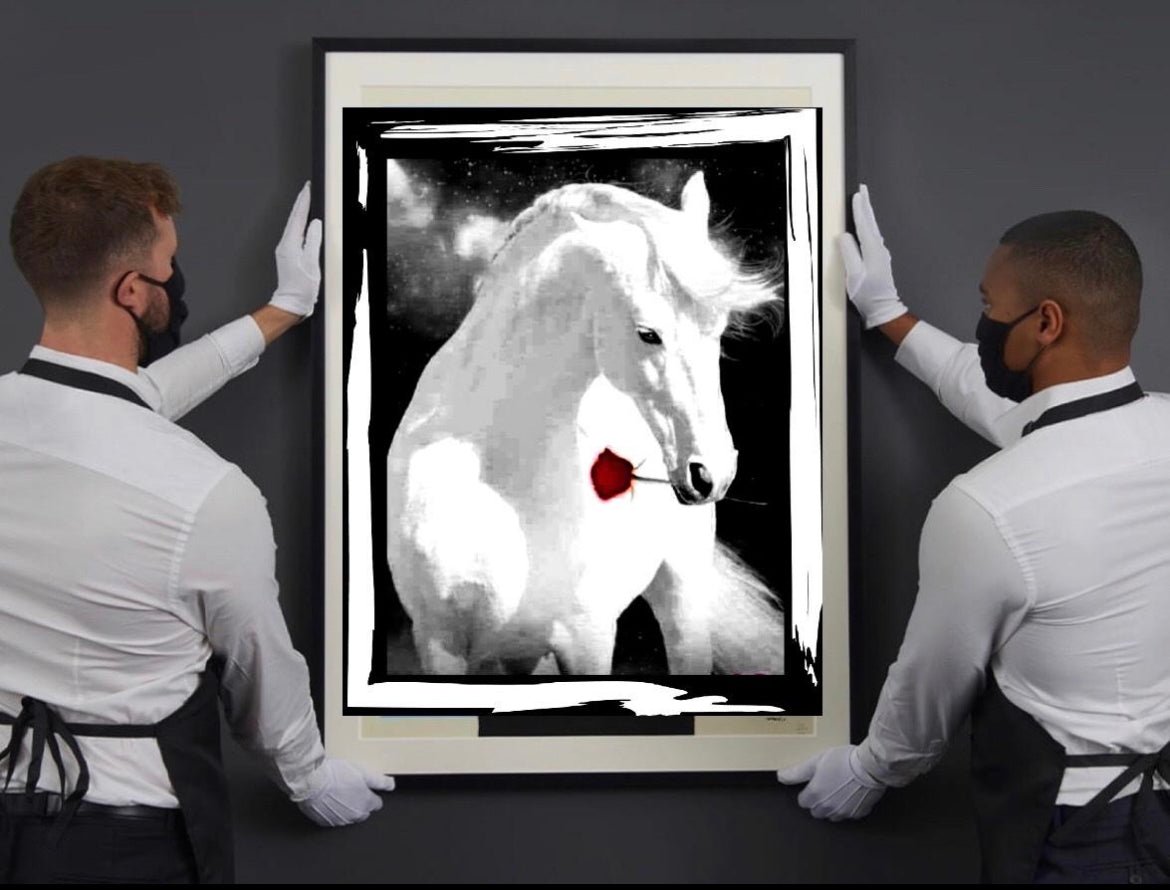 White Horse canvas print wall hanging ready to display: Size 50x60 cm