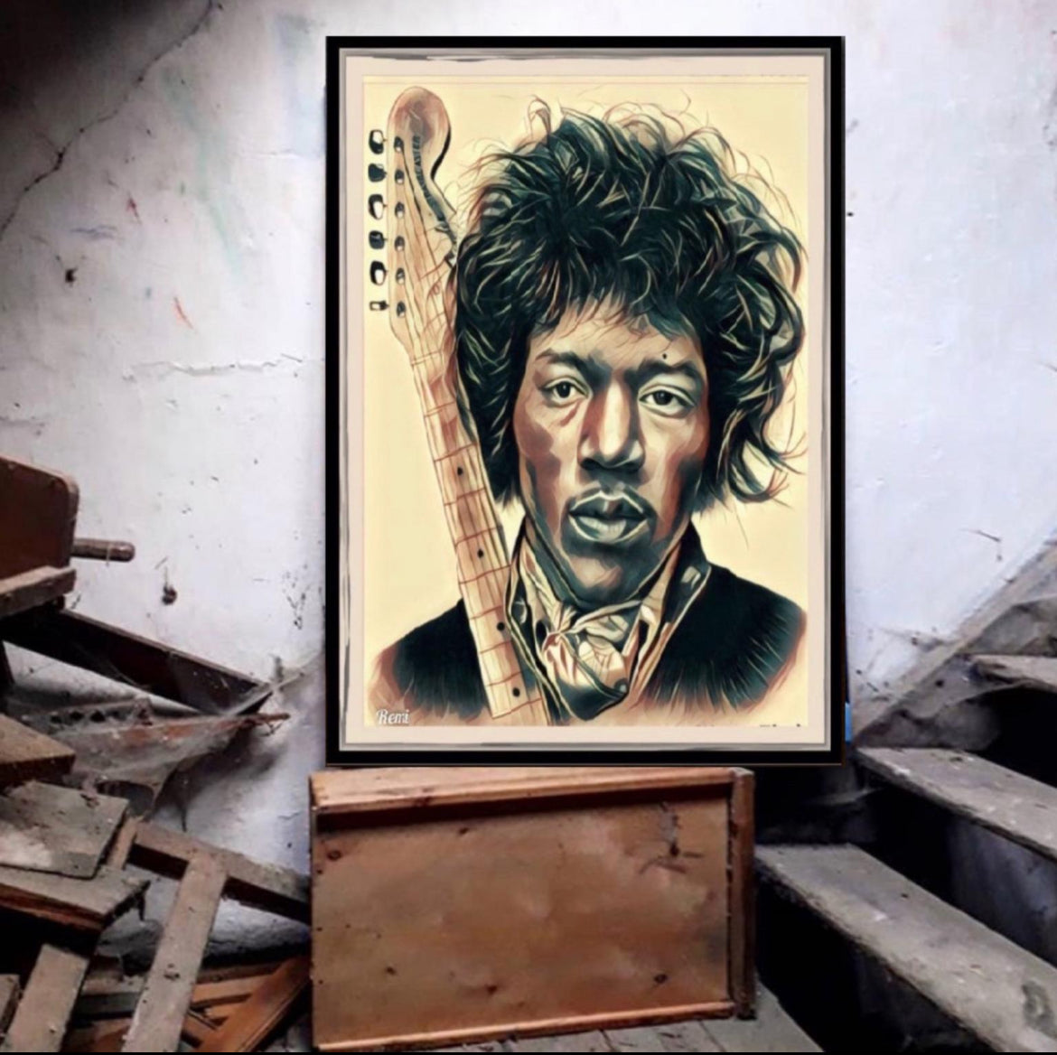 A Jimi Hendrix canvas print wall hanging ready to display : Size 50x60cm~ By Remi Okuleye