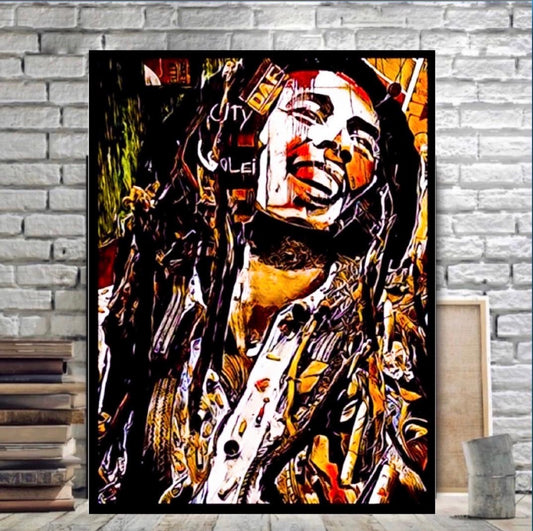 Modern Art Bob Marley Canvas Print Wall Hanging ready to display size 50x70 cm by ~Remi Okuleye