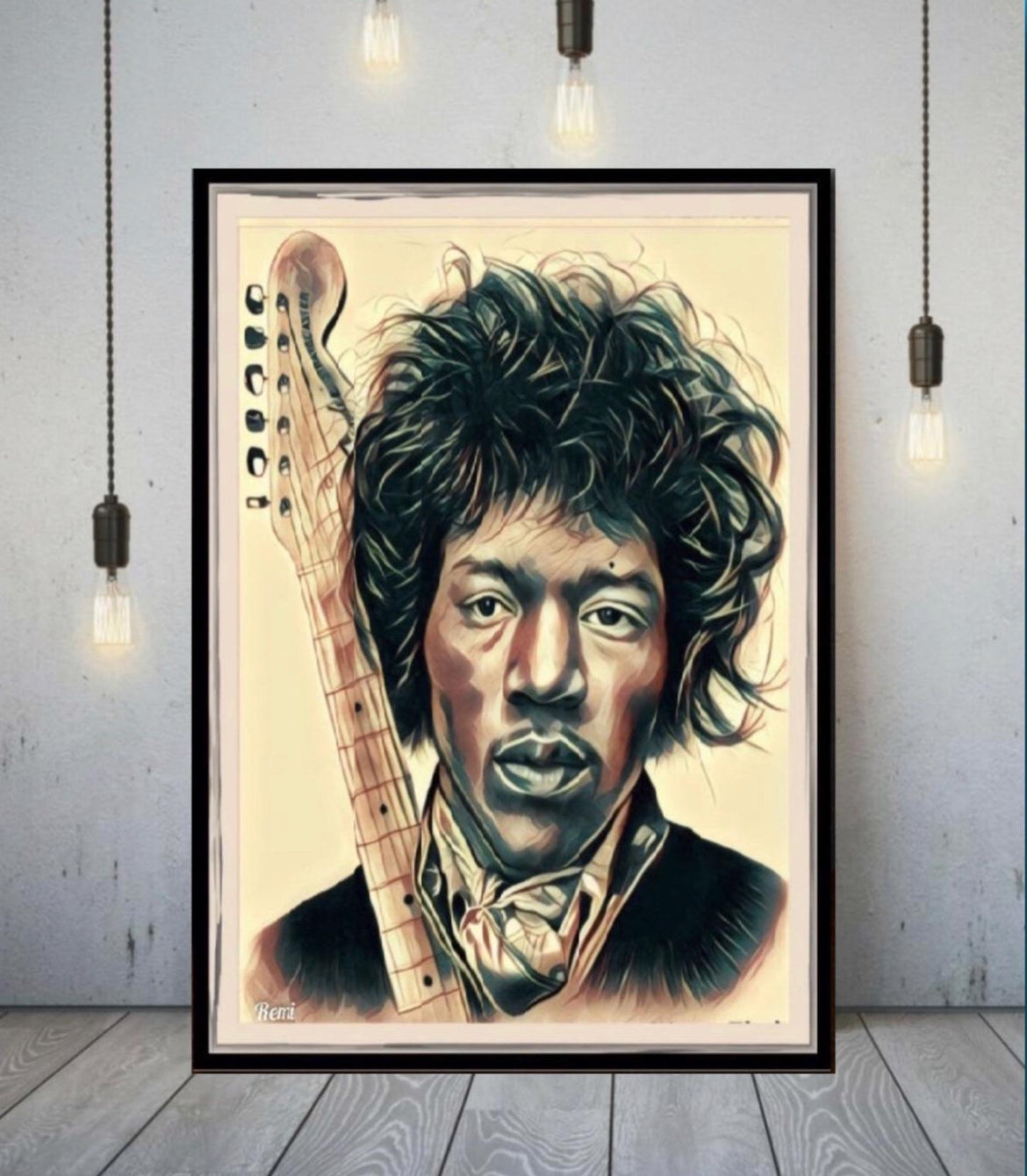 A Jimi Hendrix canvas print wall hanging ready to display : Size 50x60cm~ By Remi Okuleye