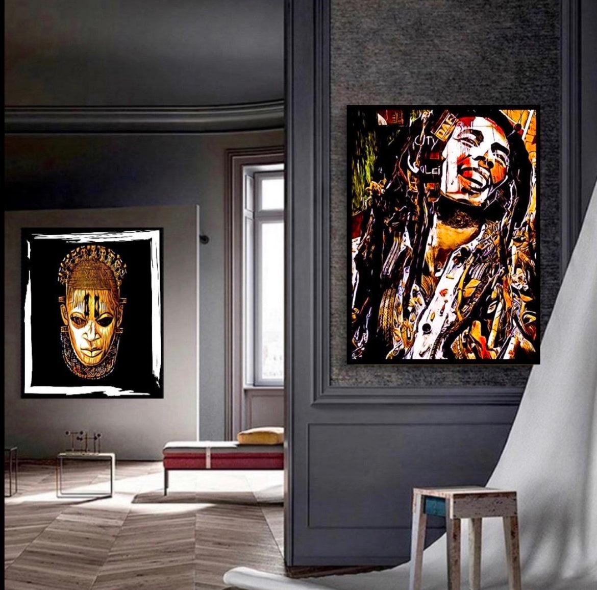 Modern Art Bob Marley Canvas Print Wall Hanging ready to display size 50x70 cm by ~Remi Okuleye