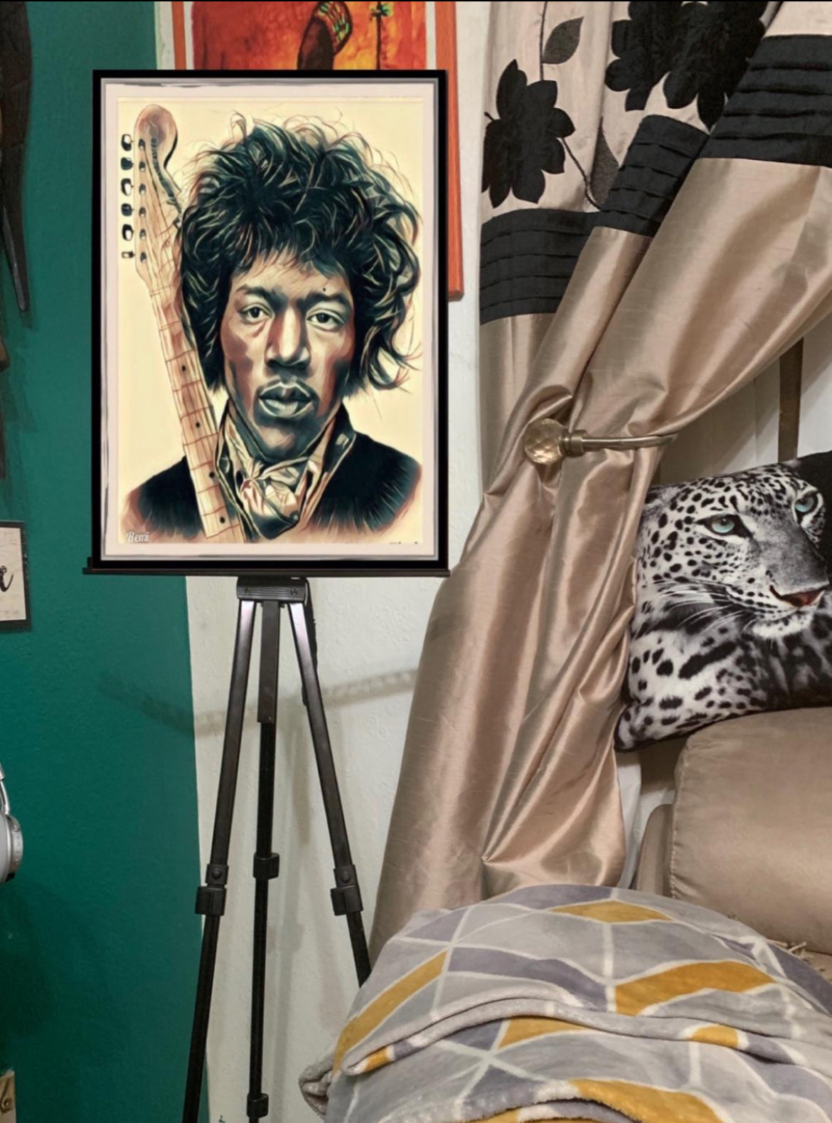 A Jimi Hendrix canvas print wall hanging ready to display : Size 50x60cm~ By Remi Okuleye