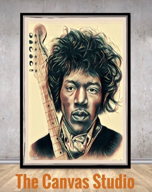 A Jimi Hendrix canvas print wall hanging ready to display : Size 50x60cm~ By Remi Okuleye