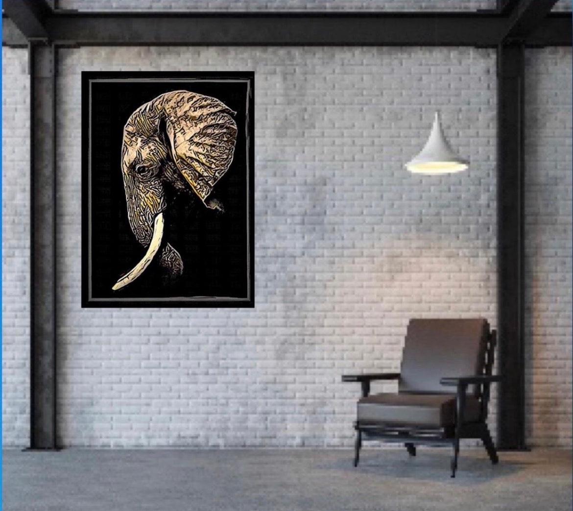 African Elephant Canvas Print Wall Hanging ready to display Size:50x60 cm