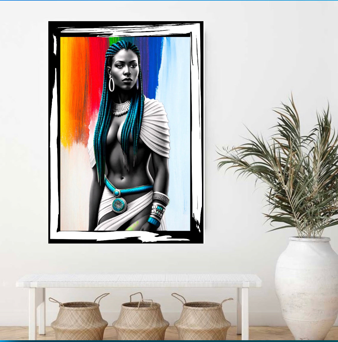 Modern African traditional portrait Canvas Print Wall hanging comes ready to display Size 50x60 cm ~Remi