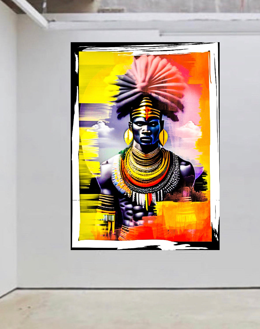 African Warrior Canvas Print Wall Hanging Ready to display Size 50x60cm