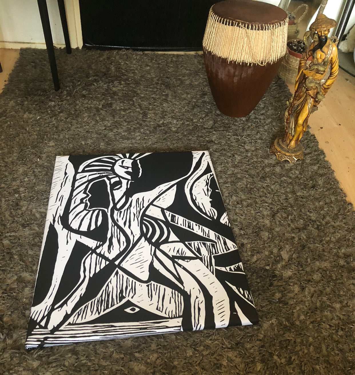 African art canvas print wall hanging ready to display (OGUN DANCE): Size 50x60 cm~by Remi Okuleye