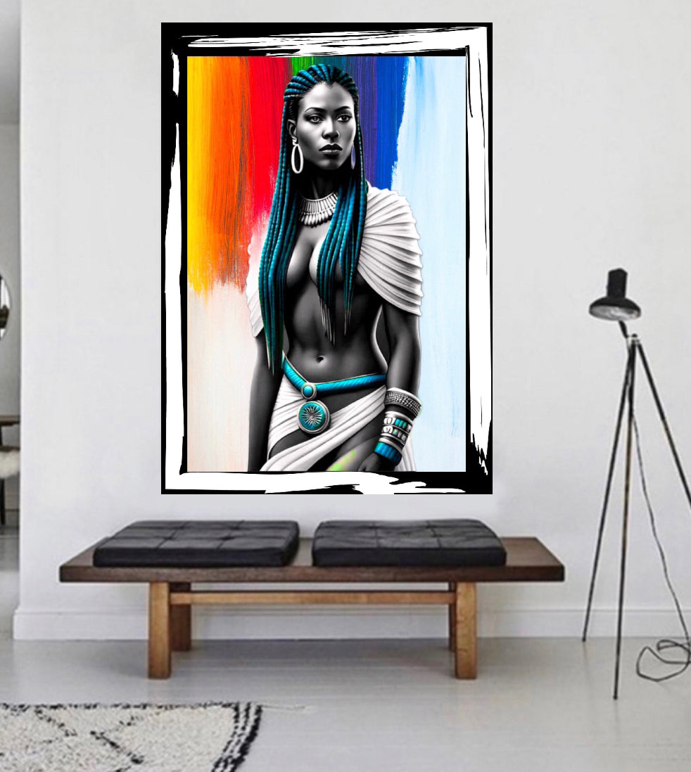 Modern African traditional portrait Canvas Print Wall hanging comes ready to display Size 50x60 cm ~Remi