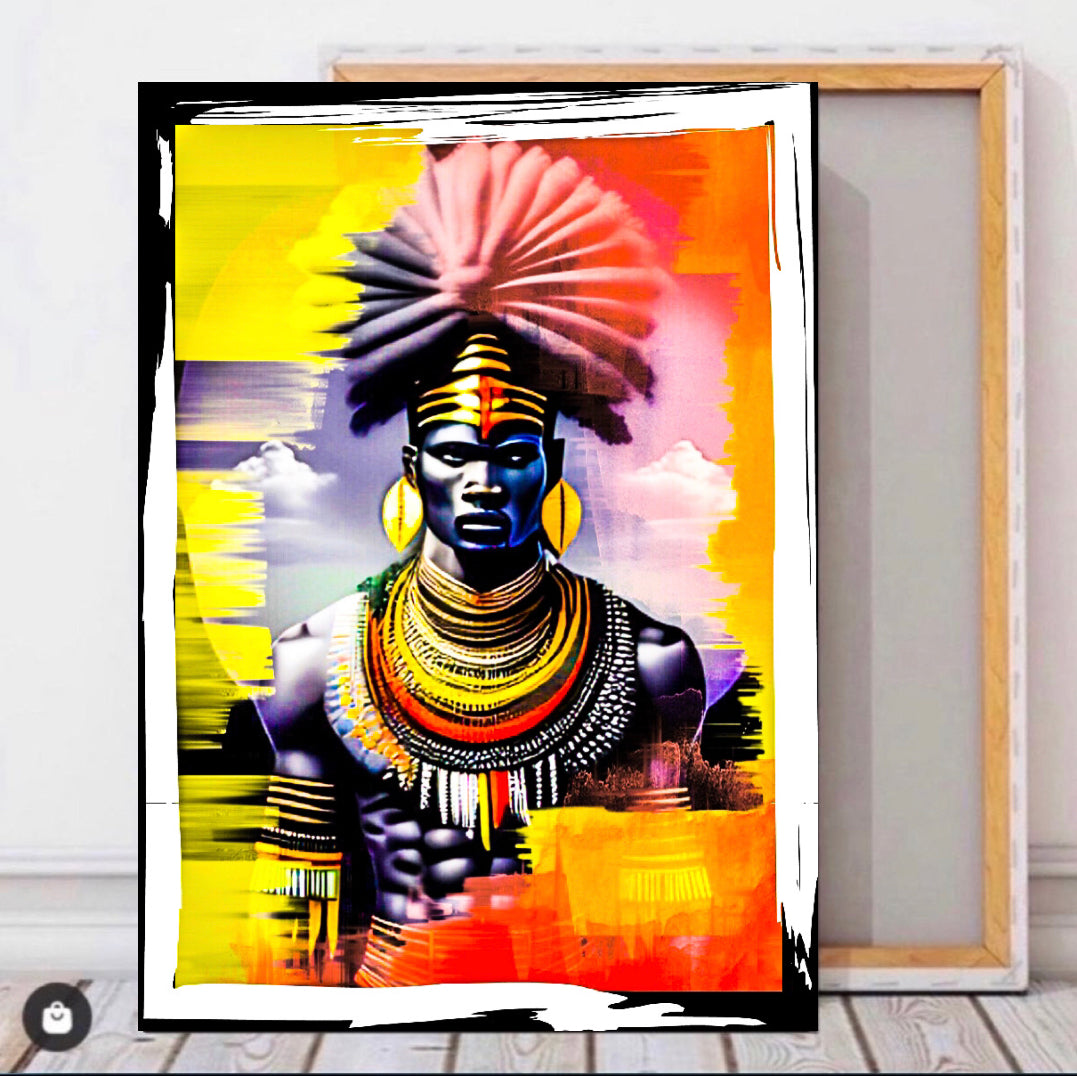 African Warrior Canvas Print Wall Hanging Ready to display Size 50x60cm