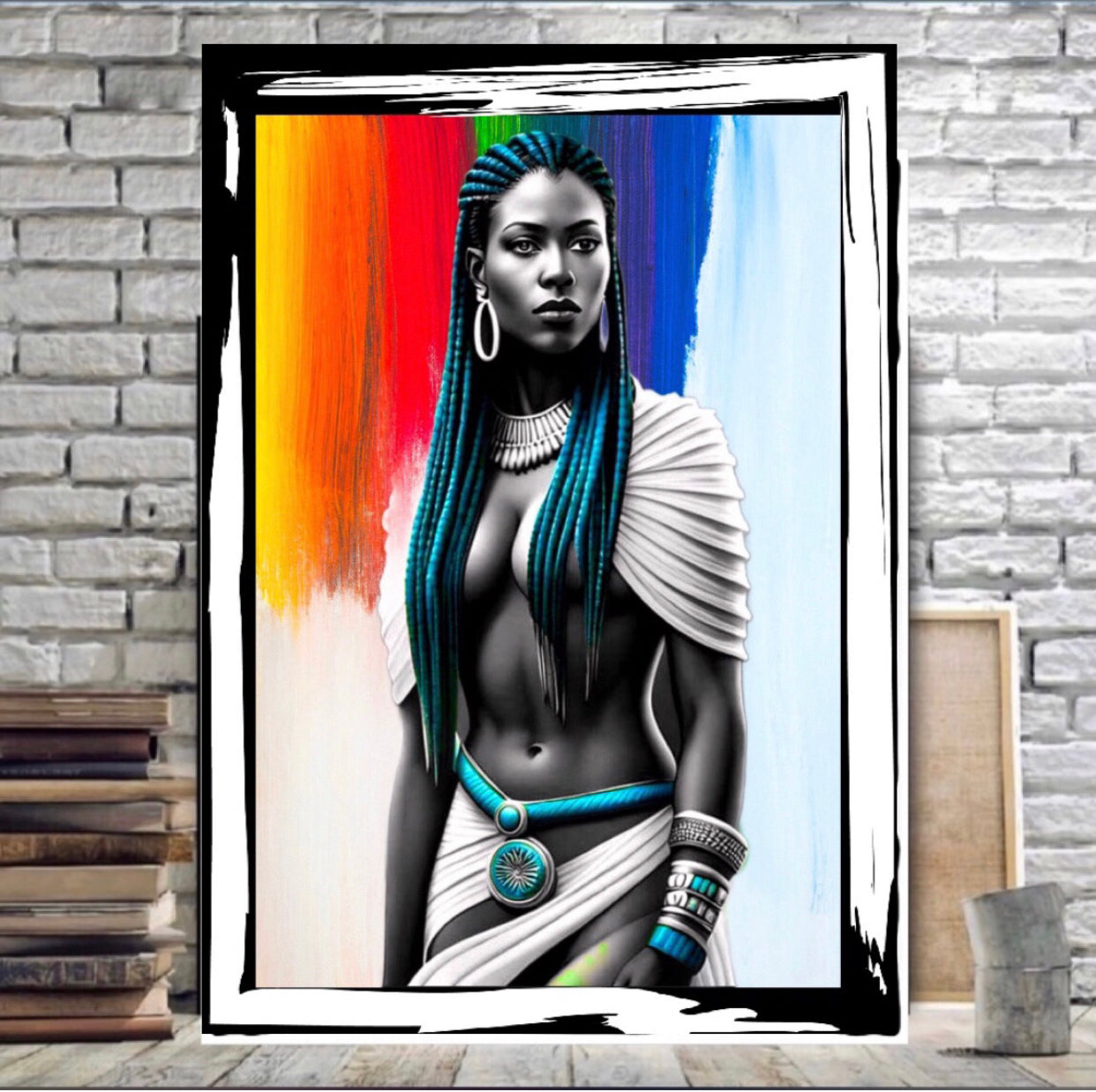 Modern African traditional portrait Canvas Print Wall hanging comes ready to display Size 50x60 cm ~Remi