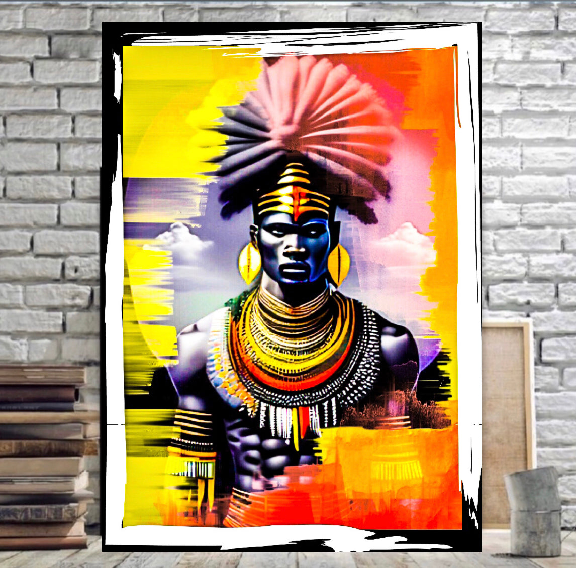 African Warrior Canvas Print Wall Hanging Ready to display Size 50x60cm