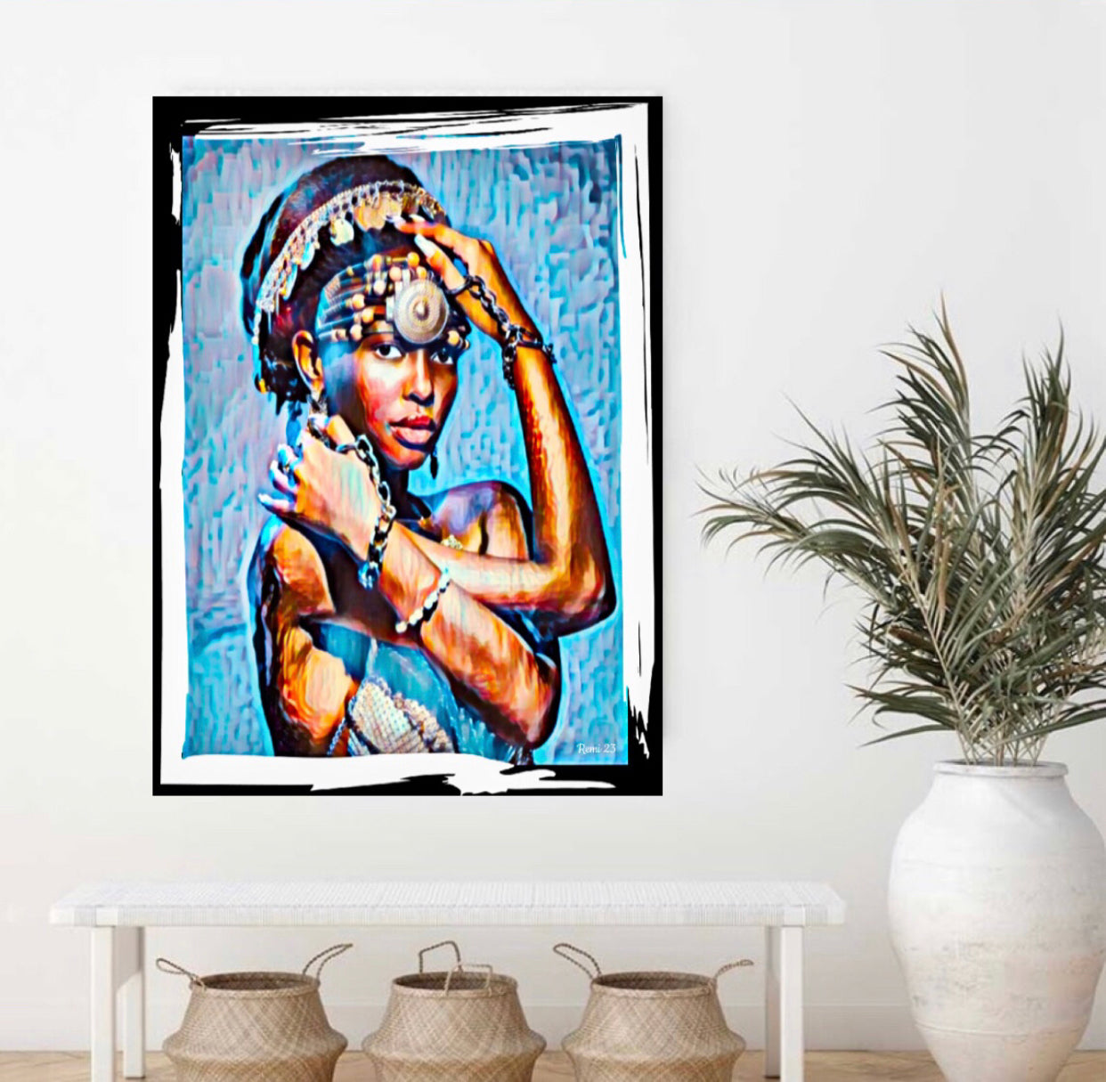 African women in traditional headdress canvas print wall hanging ready to display Size 50x60 cm