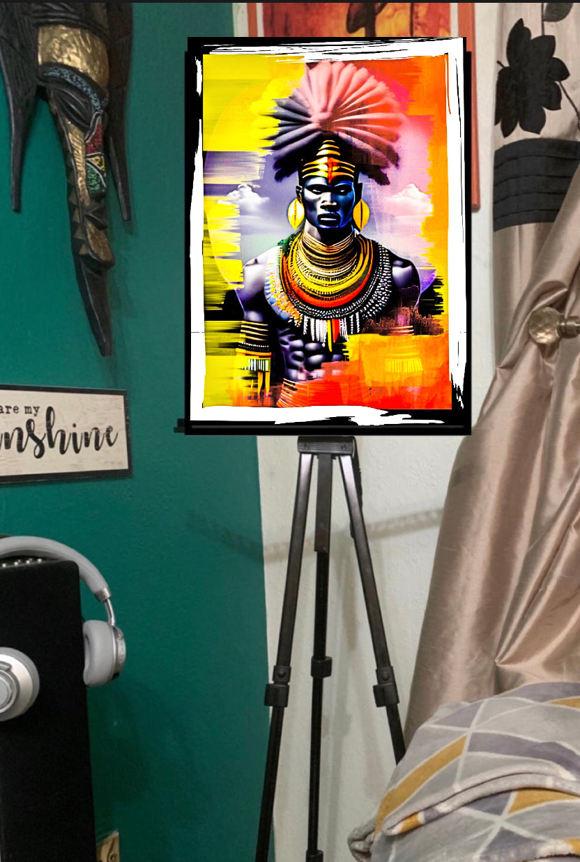 African Warrior Canvas Print Wall Hanging Ready to display Size 50x60cm