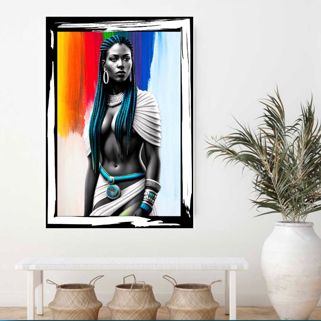 Modern African traditional portrait Canvas Print Wall hanging comes ready to display Size 50x60 cm ~Remi