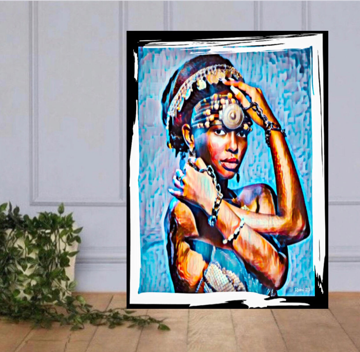 African women in traditional headdress canvas print wall hanging ready to display Size 50x60 cm