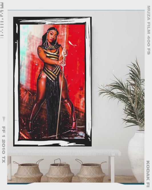 African Warrior Queen Canvas Print Wall Hanging Ready To Display Size 50x70cm