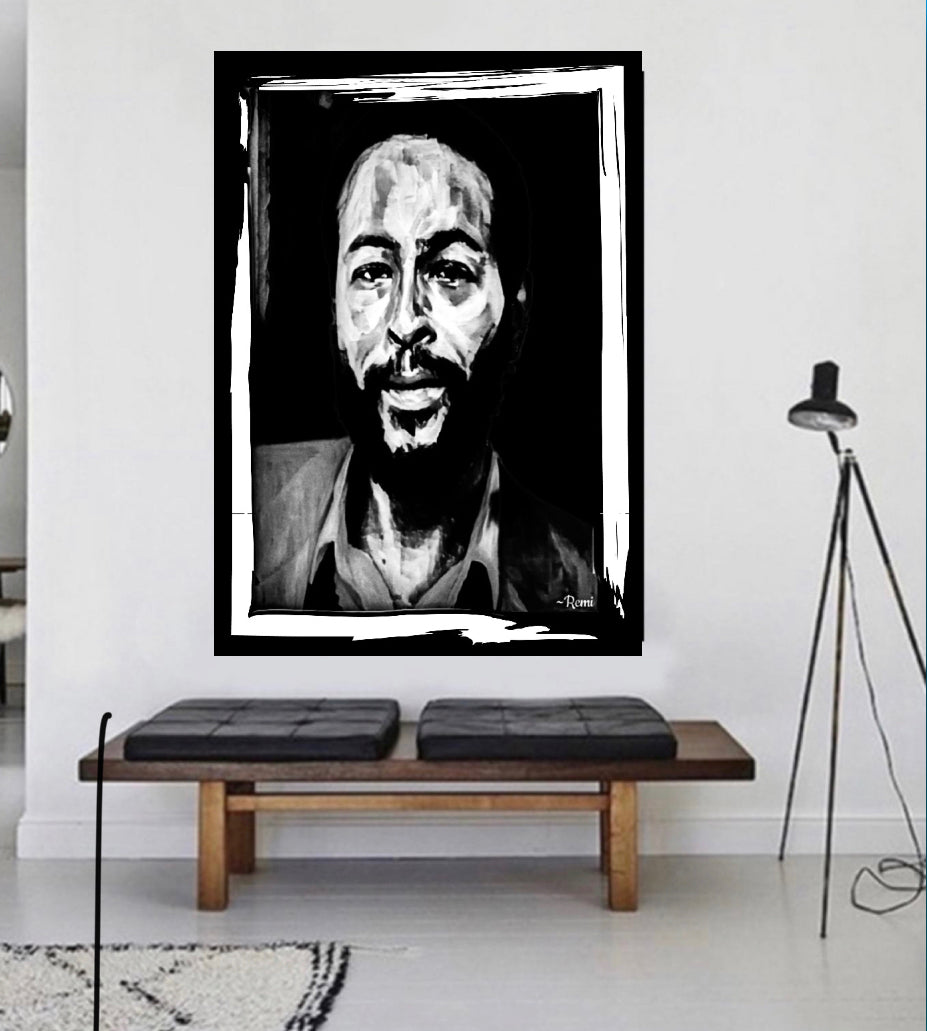 Limited Addition Black&White Marvin Gaye Canvas Print Wall Hanging ready to display Size 50x60cm