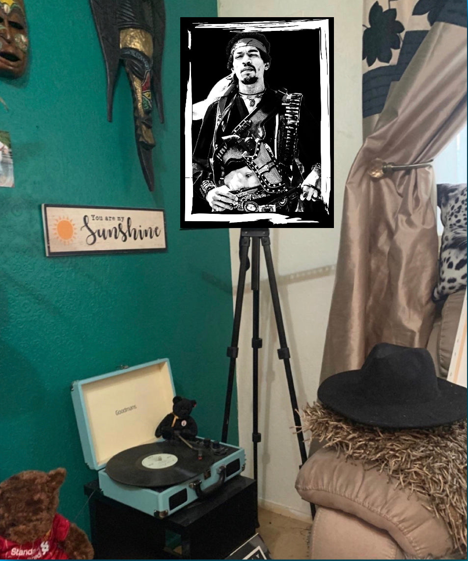 An amazing black and white Jim Hendrix Canvas Print Wall Hanging comes ready to display Size 50x80 cm~Remi