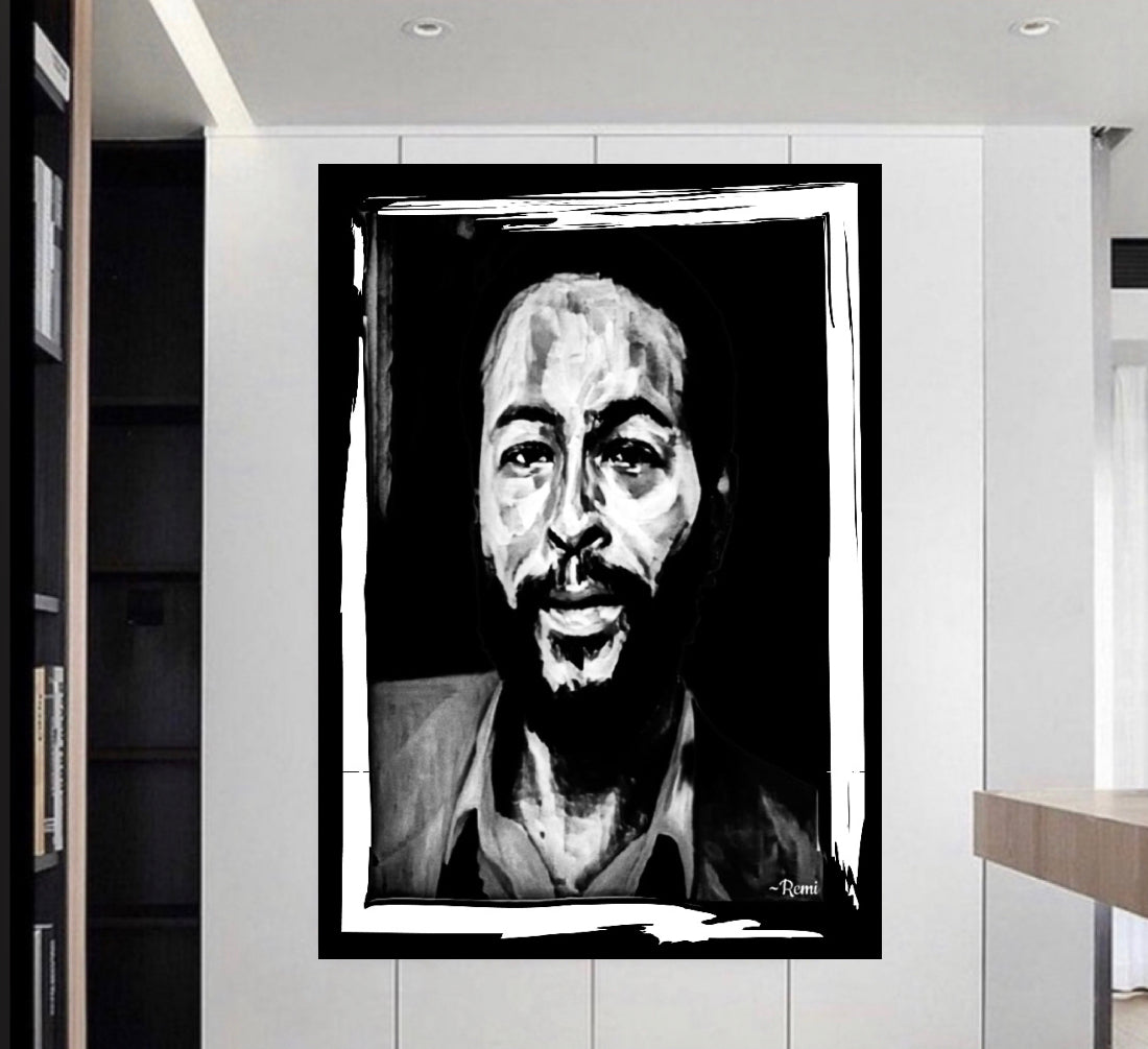 Limited Addition Black&White Marvin Gaye Canvas Print Wall Hanging ready to display Size 50x60cm