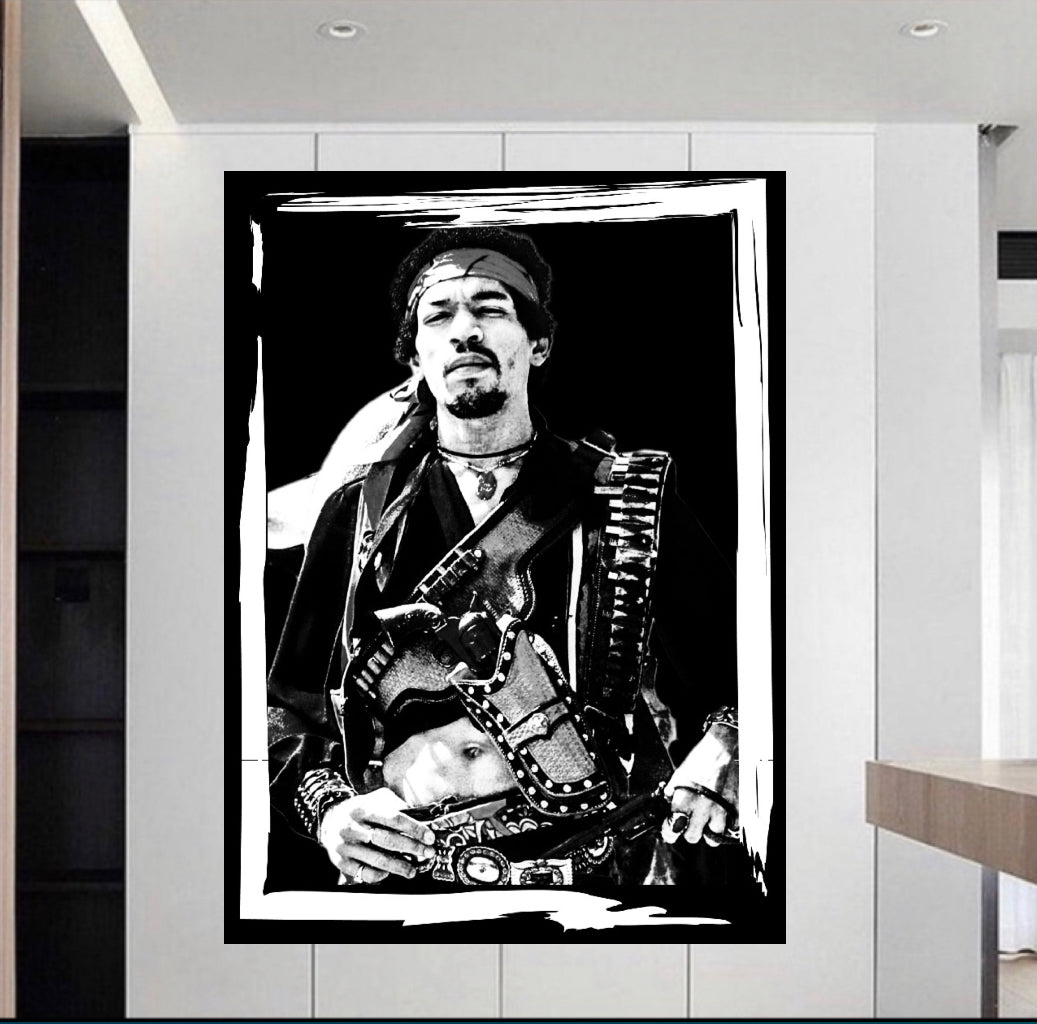 An amazing black and white Jim Hendrix Canvas Print Wall Hanging comes ready to display Size 50x80 cm~Remi