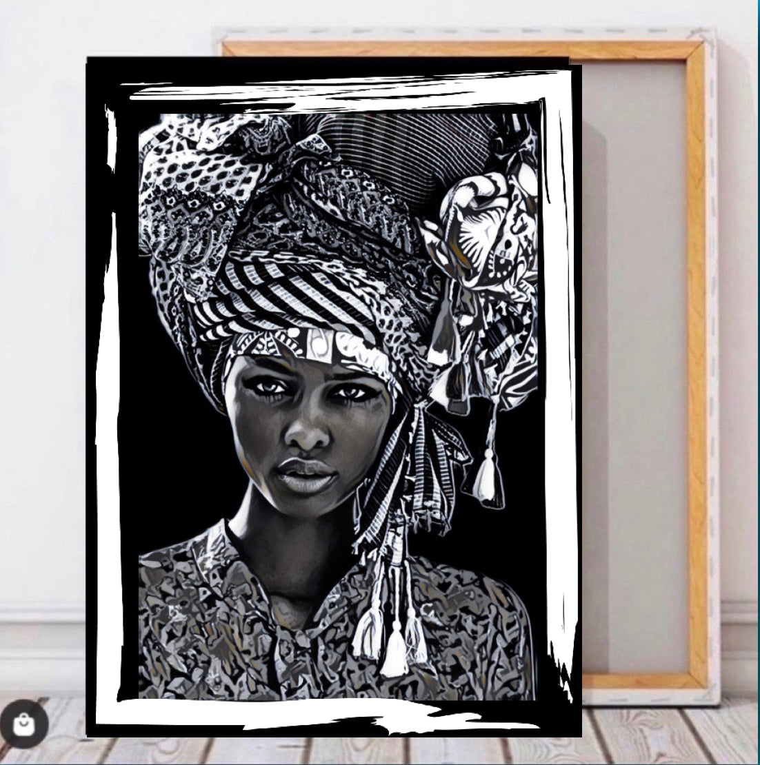 African women in headdress canvas print wall hanging (black&white) Size 50x80cm