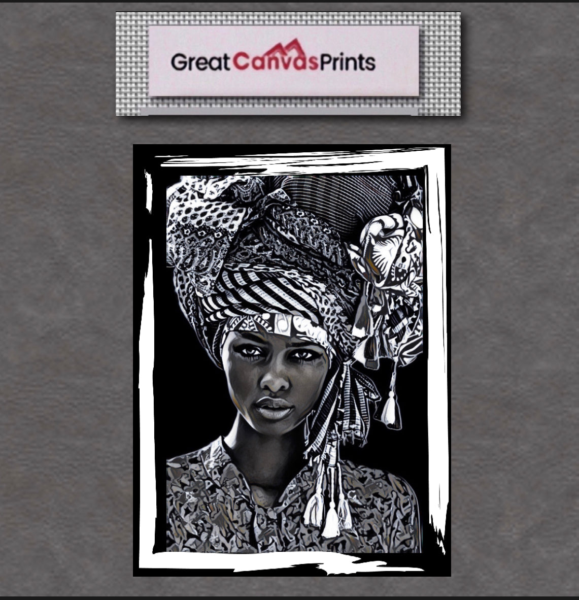 African women in headdress canvas print wall hanging (black&white) Size 50x80cm