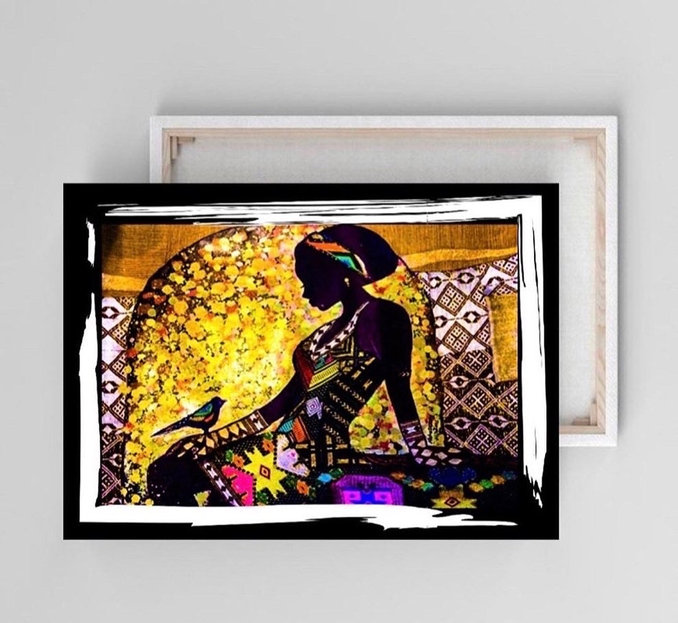 African Women in headdress canvas print wall hanging ready to display Size 50x60cm