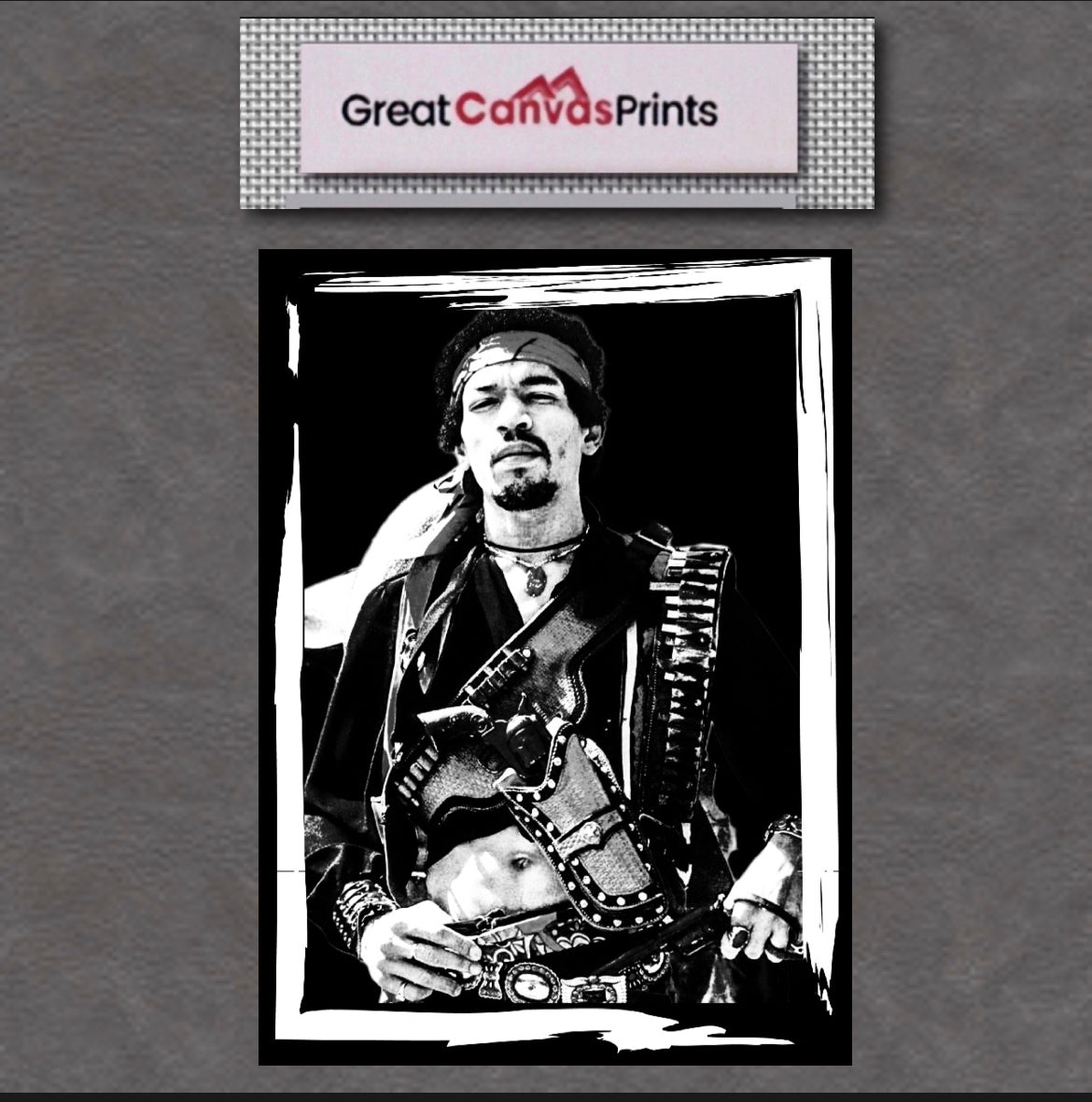 An amazing black and white Jim Hendrix Canvas Print Wall Hanging comes ready to display Size 50x80 cm~Remi