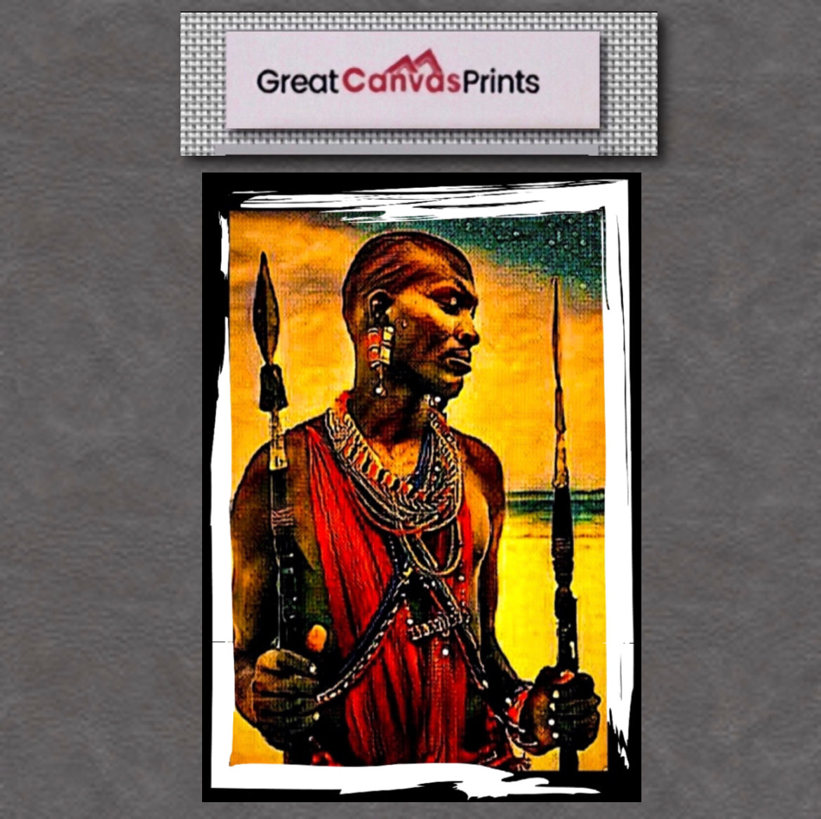 Masai Warrior Canvas Print Wall Hanging Ready to Display Size 50x70 cm