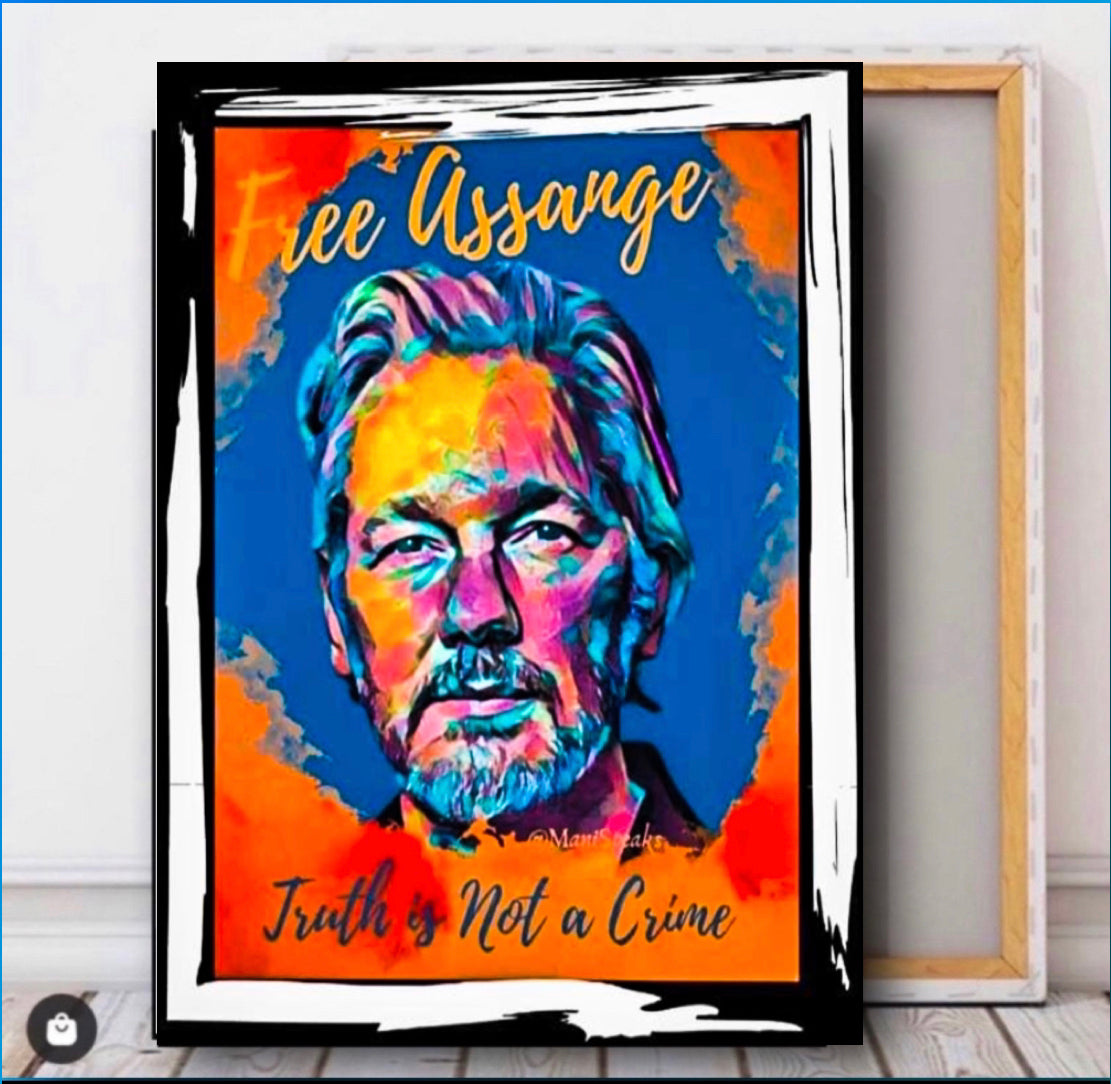 Julian Assange Art Canvas print  wall decor limited addition ready to display size 50x60 cm