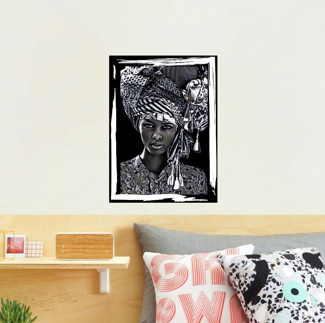 African women in headdress canvas print wall hanging (black&white) Size 50x80cm