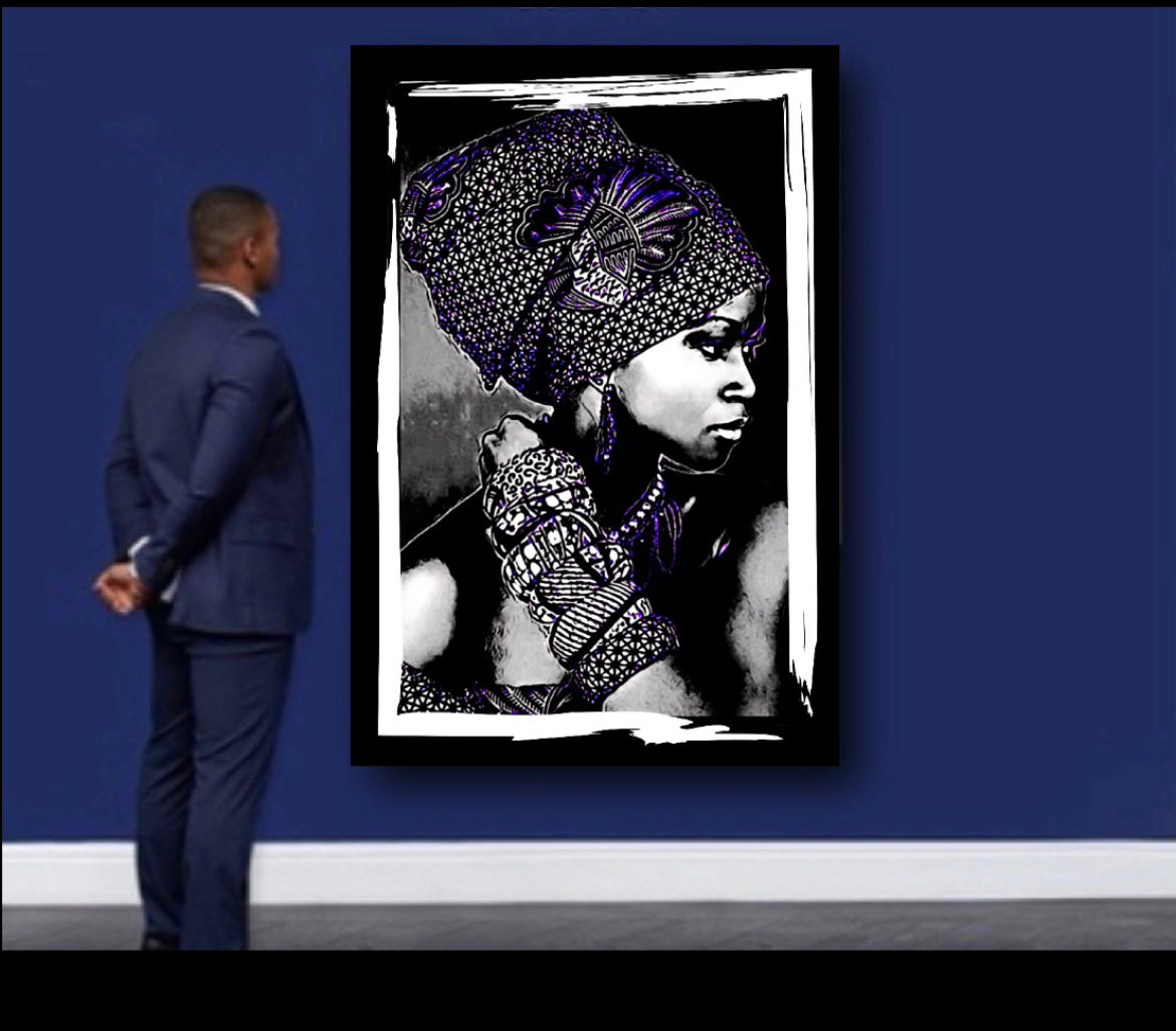 African Women in headdress canvas print wall hanging produced by Remi