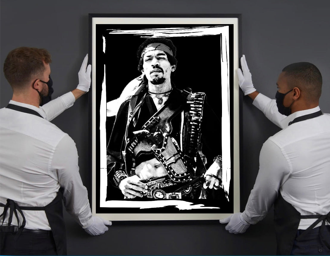 An amazing black and white Jim Hendrix Canvas Print Wall Hanging comes ready to display Size 50x80 cm~Remi