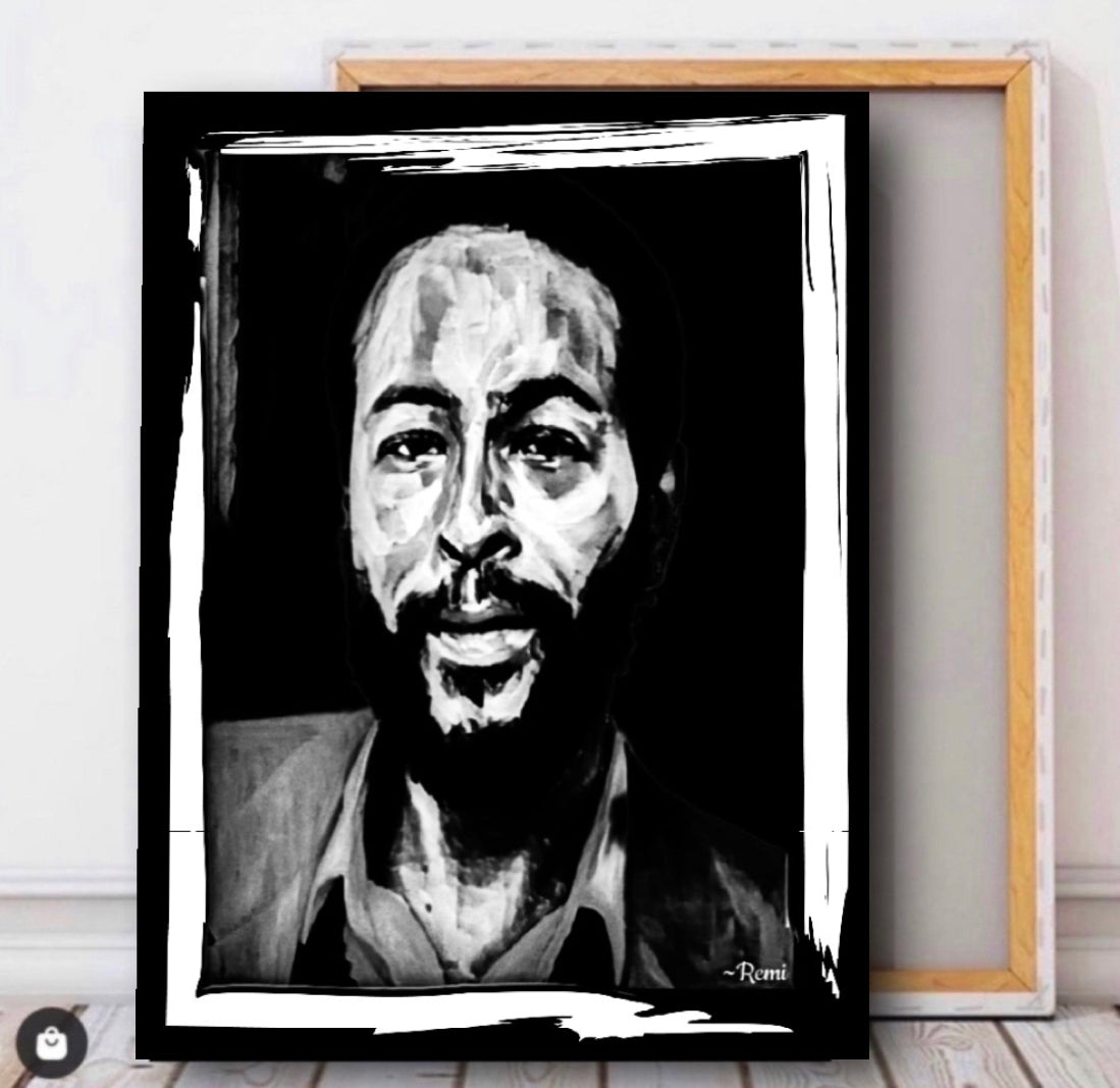 Limited Addition Black&White Marvin Gaye Canvas Print Wall Hanging ready to display Size 50x60cm